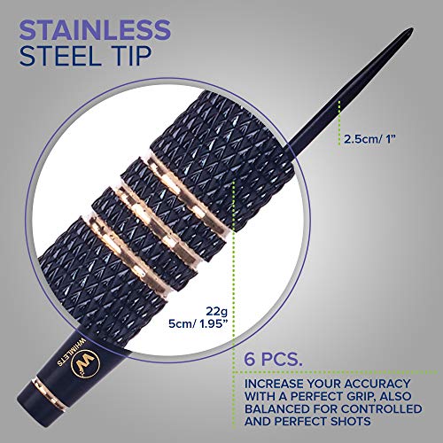 Whimlets Steel Tip Darts Set - Professional Darts Steel Tip for Dartboard with Brass Barrels and Extra Aluminum Shafts, O-Rings, Flights + Dart Tool and Sharpener + Gift Case - Darts Metal Tip Set
