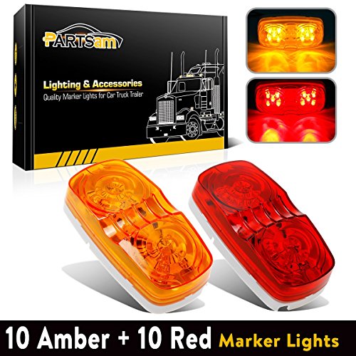 Partsam 20Pcs 2" x 4" Double Bullseye 10 Led Marker Lights [DOT Approved] Sealed Waterproof Rectangle Rectangular Trailer Side Marker Clearance Lights for RV Truck Camper Motorhome,12V, Surface Mount