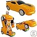 Battery Operated Bump and Go Transforming Toys for Kids -Auto Transforming Auto Robots Action Figure and Toy Vehicles - Realistic Engine Sounds & Beautiful Flash Lights (Yellow Racing Car)