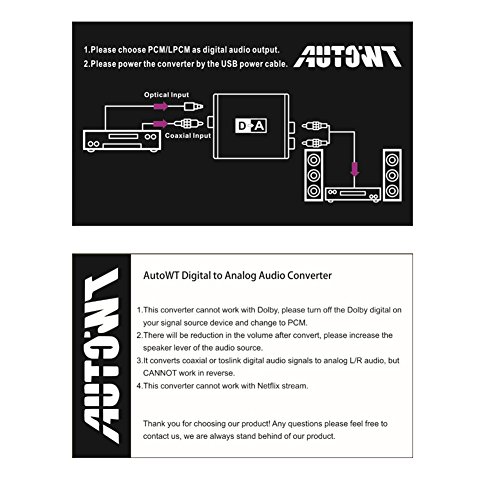 AutoWT Digital Optical Coaxial Toslink Signal to Analog Audio Converter