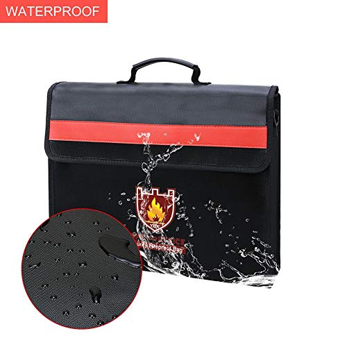 Fireproof Document Bag Waterproof w/Shoulder Strap & File Folders, Safety Household Storage Bag, Heavy Duty Protection for Valuable Documents, Jewelry, Passports, Money ect - Thumbnail 6