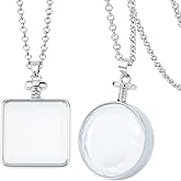 SUPERFINDINGS 2Pcs 2 Styles Photo Locket Necklace Memory DIY Square Charm Necklaces Glass Cabochons Photo Frame Locket Pendants for DIY Wedding Bouquet Jewelry Making