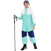 Haloumoning Boys One Piece Snowsuit Kids Hooded Waterproof Insulated Ski Suit Coveralls 5-14 Years