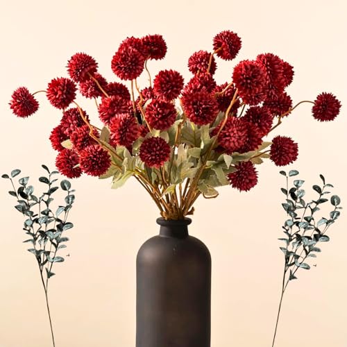Artificial Burgundy Flowers Eucalyptus Decor