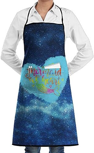 Mermaid By Heart Cooking Kitchen Aprons With Pockets Bib Apron For Cooking, Baking, Crafting, Gardening, BBQ