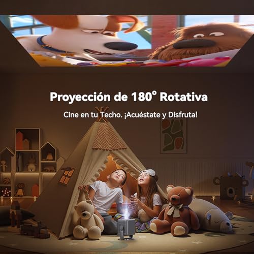 VUEKIME 2026 Proyector Portátil con Android 13, Proyector 4K Soporte y 1080P Nativo con WiFi 6 y Bluetooth 5.2, 500 ANSI, Auto Enfoque/Keystone, Rotación 270°