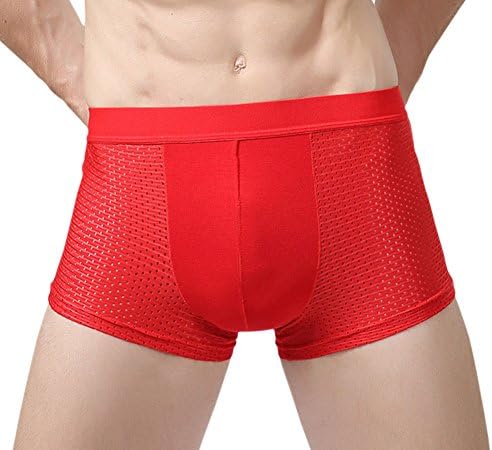 BaiX Men's Solid Breathable Mesh Summer Pouch Boxer Briefs Underwear XL, Red