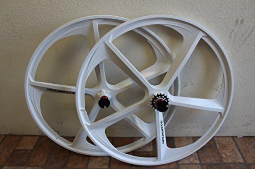 R4 Premium 700c 5-Spoke Mag Rim Front And Rear Single Speed Fixie Bicycle Wheel Set W/ Sealed Flip Flop Hub, White