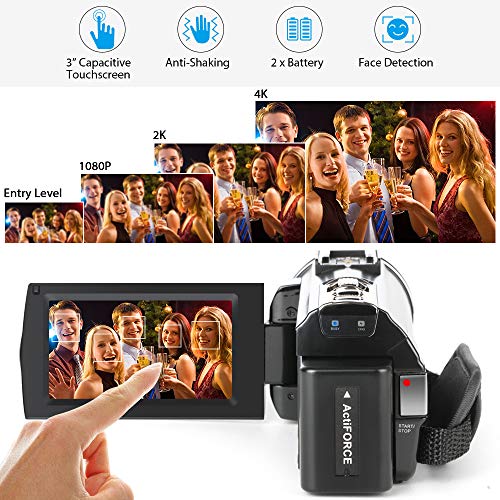 ACTITOP-Videocmara-4K-48-MP-Full-HD-1080p-WiFi-IR-visin-Nocturna-16X-Zoom-Digital-videocmara-con-micrfono-Externo-Lente-Gran-Angular-luz-de-vdeo-LED-y-Bolsa-de-cmara