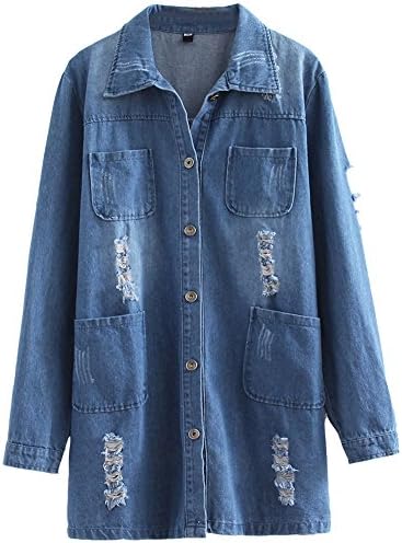 HOOBEE DENIM Women's Distressed Long Denim Jacket