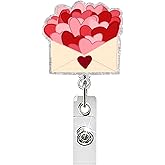 Heart Badge Reel, Cute Valentines Retractable ID Badge Holder with Alligator Clip Glitters Love Envelope Acrylic Name Tag Badge Accessories for Nurse Doctor Medical Office Worker Student Teacher