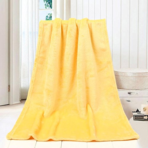 50X70CM Fashion Solid Soft Throw Kids Blanket Warm Coral Plaid Blankets Flannel WensLTD (Yellow)