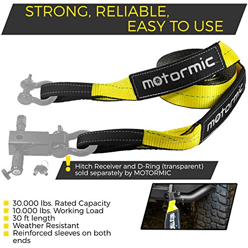 motormic Recovery Tow Strap 3" x 30ft Lab Tested 31,924 lb Break