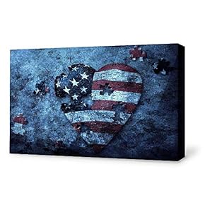 USA Flag Heart Painting Wall Poster Decor for...