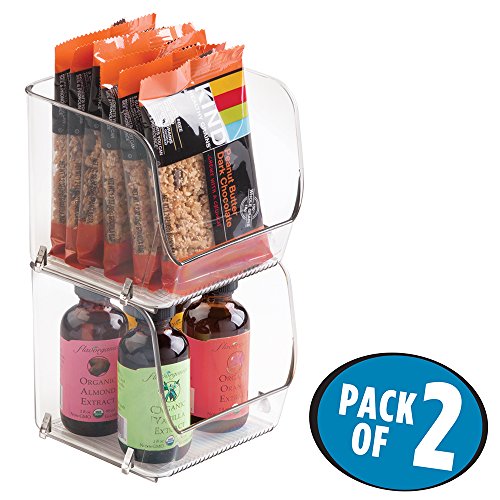 mDesign Stacking Organizer Bins for Kitchen, Pantry, Office, Bathroom - Pack of 2, Small, Clear