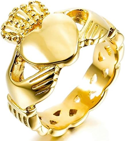 Men Stainless Steel Rings Gold Irish Celtic Knot Irish Claddagh Friendship Love Heart Crown