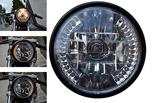 Alchemy Parts 7 inch 178mm Motorbike Headlight with Built-In LED Indicators Turn Signals 35W | Ideal for Cafe Racer Projects, Streetfighters and Street Motorbikes
