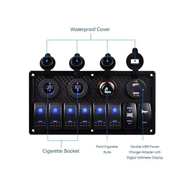 AutoEC-Waterproof-8-Gang-Rocker-Switch-PanelCigarette-SocketCigarette-Lighter42A-Double-USB-Power-Charger-Adapter-with-Digital-Voltmeter-Display-Flush-Mount-for-RV-Car-Boat