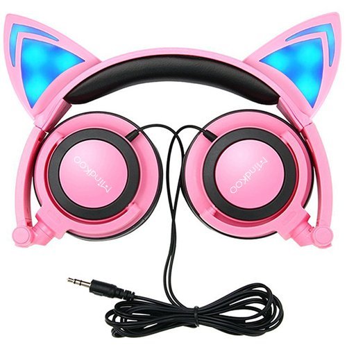 Cat Ear Headphones,MindKoo Kids Headphones Flashing Glowing Cosplay Fancy Foldable Over-Ear Gaming Headsets with LED Light for Girls,Children,Compatible for iPhone 6S,Android Phone