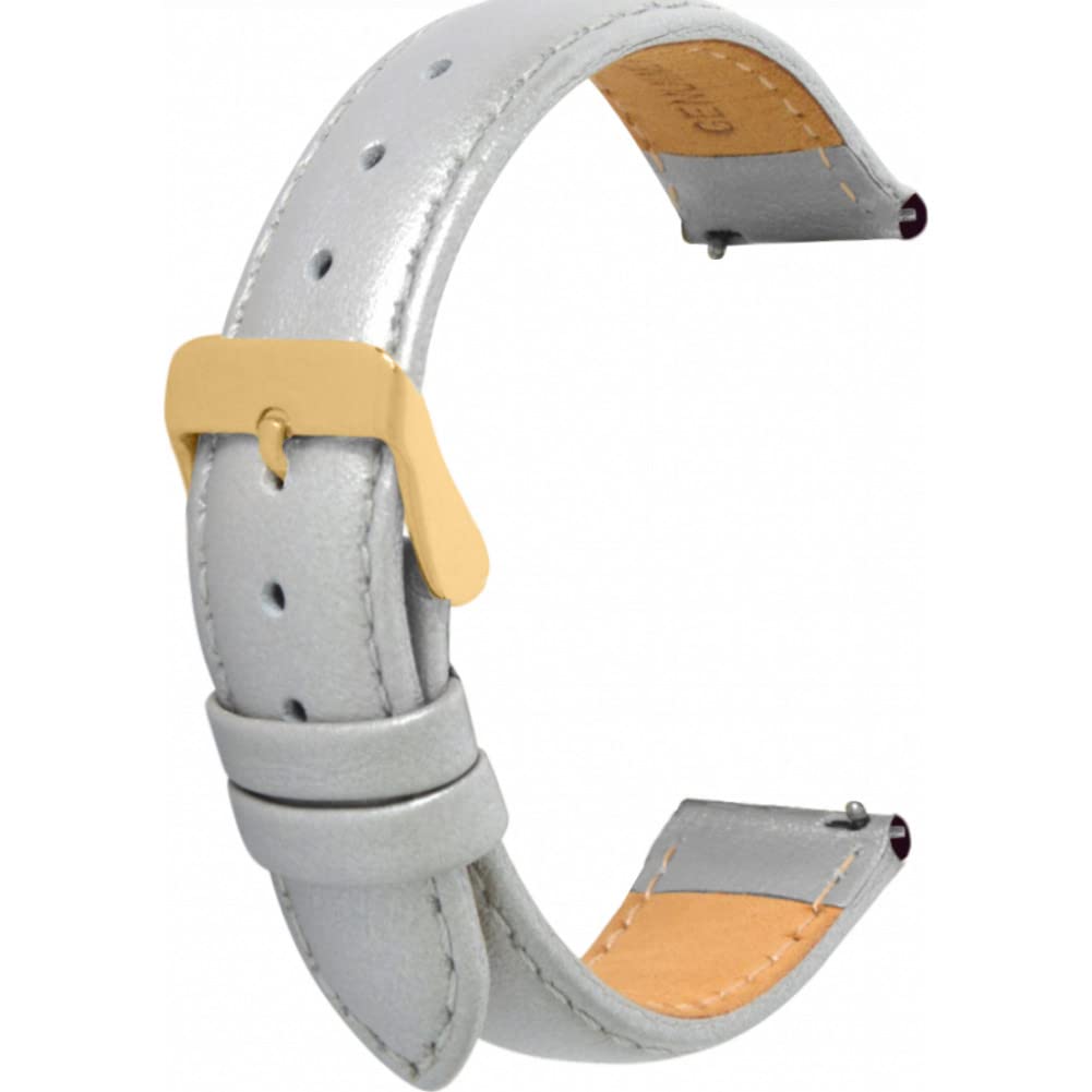 Toff London Ladies Grey Leather Watch Strap, Quick Release with Gold Metal Buckle, Band Width 18mm