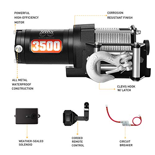 ZEAK 12V DC 3500 lb. ATV/UTV Electric Winch Kit, Steel Cable with Wireless Remote, Mini-Rocker, Bracket - Image 2