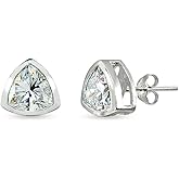 Sterling Silver Bezel-Set Solitaire Stud Earrings Made with AAA Cubic Zirconia, 6mm Triangle or 7mm Trillion