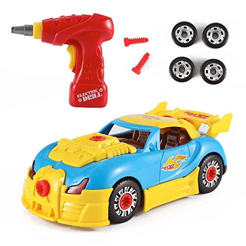 PowerTRC World Racing Car Take-A-Part Toy for Kids with 30 Take Apart Pieces, Tool Drill, Lights and Sounds