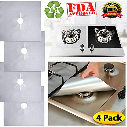Gas Range Stove Burner Covers (4 Pack Set) Heat-Resistant, Non-Stick Cooking Surface Protectors | PTFE-Coated Fiberglass | Reusable, Easy Clean Kitchen Accessory (Silver) - Thumbnail 7
