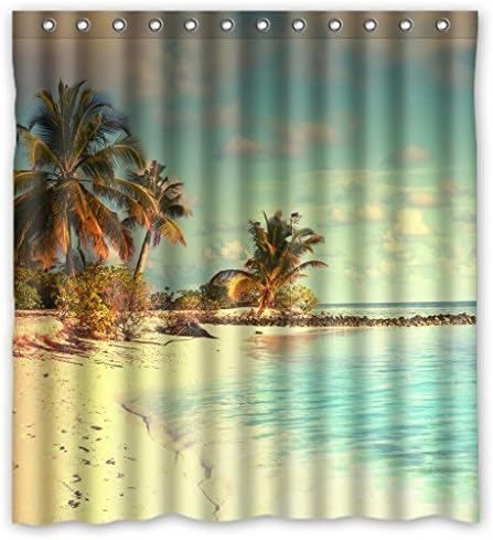 EU Bath Custome Beach Palm Sunshine Summer Waterproof Bathroom Fabric Social Shower Curtain Spa Decor Bathroom Decoration Mildew WaterproofMagical Shower Curtain 60"(w) x 72"(h)