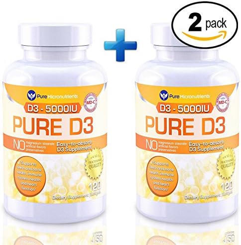Vitamin D3 5000 IU by Pure Micronutrients, Mini Soft Gels, Natural Vitamin D Supplements (Cholecalciferol). Best for Immune Support, Bone Health &amp; Muscle Function, 2-PACK