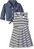 U.S. Polo Assn. Big Girls' Striped Knit Skater Dress with Chambray Shirt-Jack, Black, 8
