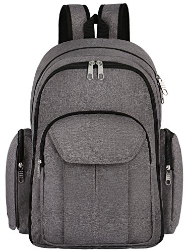 Baby Diaper Backpack, Organizer Back Bags with Stroller Straps & Diapers Changing pad, Large Capacity Diaper Bag, Multifunctional Intervals Pockets, Water Resistant Travel Backpack for girls/boys-Grey