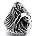 INBLUE Men's Stainless Steel Ring Silver Tone Black Angel Goddess Size13