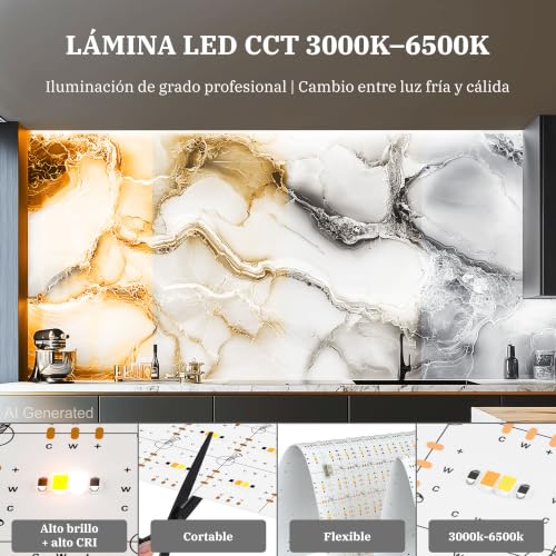Lichaser LED para Retroiluminación 3000K–6000K Luz Cálida y Fría 24V 36W Panel LED regulable compatible con Alexa 50x 24.5cm pulgadas para encimeras de mármol (4 Pack)