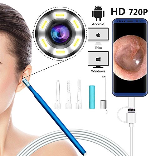 VINSO TECH Ear Otoscope Inspection Camera 3 in 1 USB Ear Cleaning Endoscope Tool Visual Earpick Digital Earwax Removal Spoon with 6 LED for Micro USB,USB-C Android Phone,Windows MAC PC