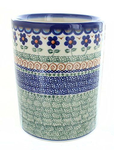 Blue Rose Polish Pottery Aztec Flower Utensil Jar