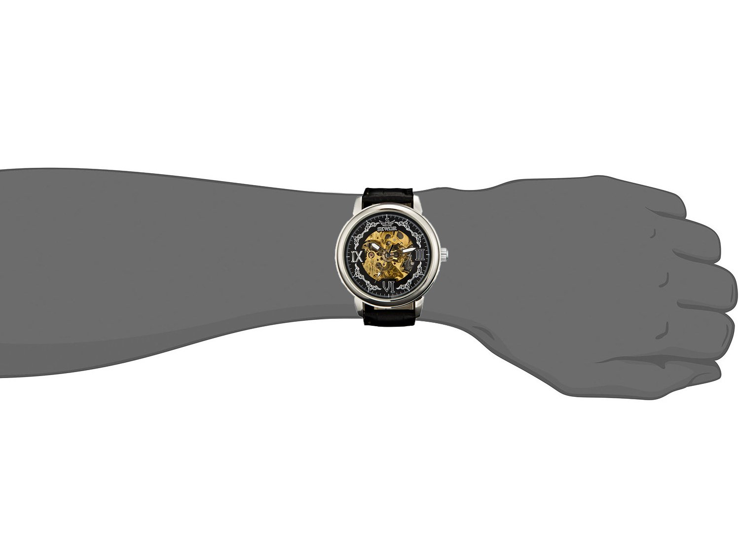 SEWOR Crusader Orologio da polso meccanico con scheletro trasparente a mano da uomo con cassa in pelle marrone e oro (Argento & Nero)