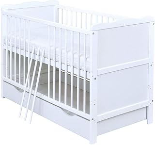 Baby Delux Babybett Kinderbett Juniorbett Jack 140x70 Weiß umbaubar mit Schublade Matratze