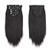 ABH AmazingBeauty Hair Yaki Straight Human Hair Clip ins Real Remy Yaky Clip in for African American Relaxed Hair 7 Pieces 120 Gram Per Set, 20 Inch