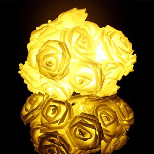 20 LED Rose Flower String Lights Wedding Garden Christmas Decor - Battery Operated Lamp string (warm white)