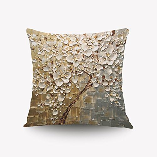 Throw Pillow Cover, Cotton Linen Square Decorative Cushion Cover Pillow Case 18"x 18" For Sofa Bed Living Room 3D Tree (Champagne)