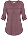 Vivilli Women's Henley V Neck Cuffed Sleeve Soft Shirred Blouse Tops