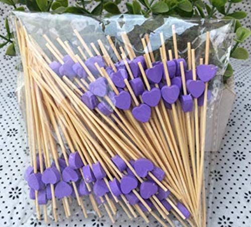 AILEXI Cocktail Sticks 100 Counts Wooden Toothpicks Party Supplies Frill Finger Food Fruits Sandwich Nibbles - Purple Hearts