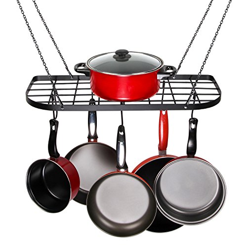 VDOMUS Pot Rack Ceiling Mount Cookware Rack Hanging Hanger Organizer with Hooks, Black 1 VDOMUS Pot Rack Ceiling Mount Cookware Rack Hanging Hanger Organizer with Hooks, Black