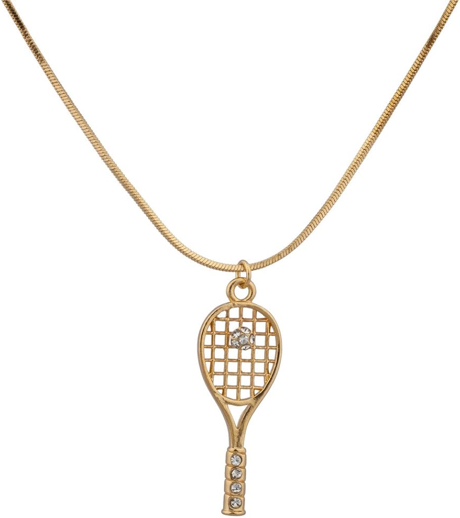 Lux Accessories Pave Tennis Racket Ball Simple Sport Pendant Necklace: Clothing