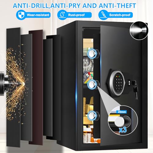 3.4 Cuft Large Home Safes Water and Fireproof, Digital Security Safe Fireproof Waterproof with Combination Lock and Smart Alarm System, Anti-Theft Fire Proof Safe Box for Home Document Valuables