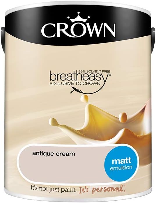 Crown Matt Emulsion Paint 5L Antique Cream Walls Ceilings Breatheasy Low Odour