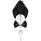 FlyCC Rave PU Leather Top for Women Party Dance Bralettes Strappy Criss Cross Crop Top Bra Music Festival Outfits