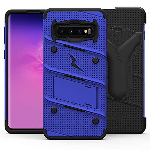 ZIZO Bolt Series Galaxy S10 Plus Case Military Grade Drop Tested with Built in Kickstand Holster Blue Black