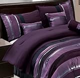 7 PC Modern PURPLE BLACK SILVER Chenille Comforter Set / BED IN A BAG - QUEEN SIZE BEDDING